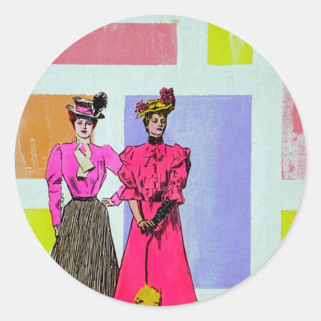 Gibson Girls in a Mondrian Pattern Classic Round Sticker (Front)