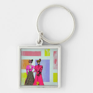 Gibson Girls in a Mondrian Pattern Key Ring