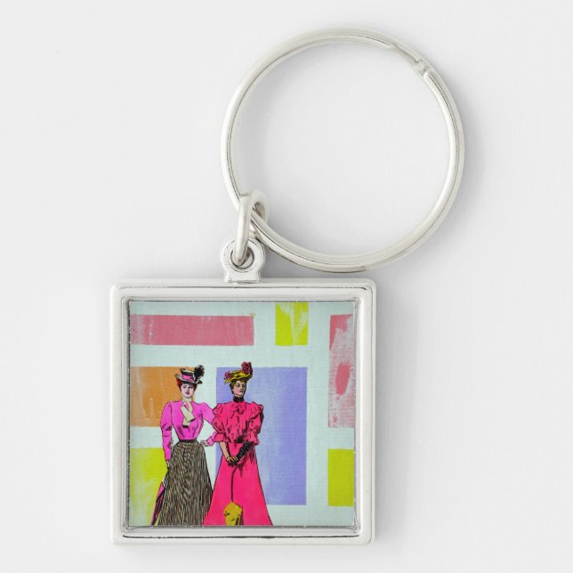 Gibson Girls in a Mondrian Pattern Key Ring (Front)