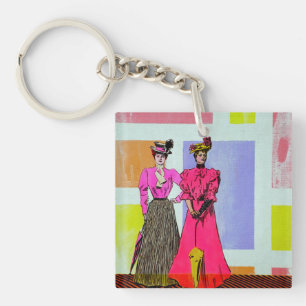 Gibson Girls in a Mondrian Pattern Key Ring