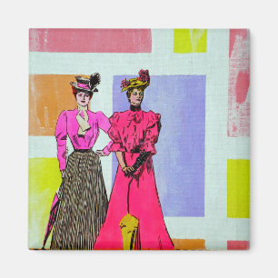 Gibson Girls in a Mondrian Pattern Magnet