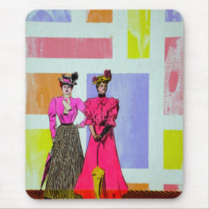 Gibson Girls in a Mondrian Pattern Mouse Pad