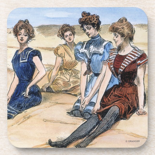 Gibson Girls On The Beach, 1900 Coaster (Front)