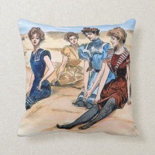 Gibson Girls On The Beach, 1900 Cushion