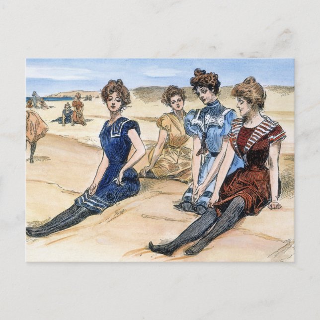 Gibson Girls On The Beach, 1900 Postcard (Front)