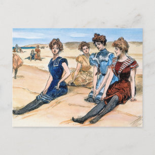 Gibson Girls On The Beach, 1900 Postcard