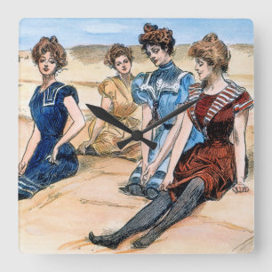 Gibson Girls On The Beach, 1900 Square Wall Clock
