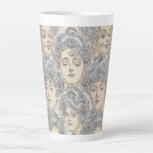 Gibson girls victorian woman grey peach elegant latte mug