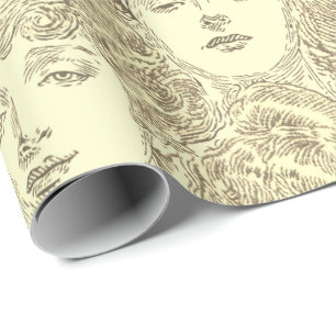 Gibson girls victorian woman illustration gold  wrapping paper