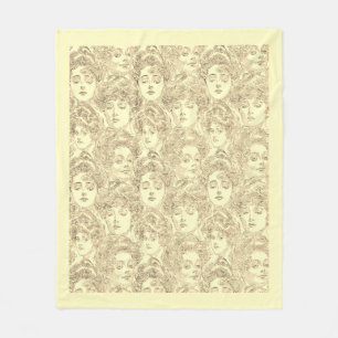 Gibson girls Victorian woman pattern cream gold Fleece Blanket