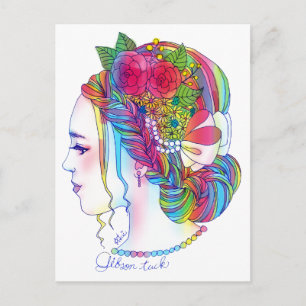 Gibson Tuckポストカード(花／女の子イラスト／カラフル／かわいい／オシャレ) Postcard