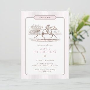 Giddy Up Horse Racing 1st Birthday Pink Preppy Invitation