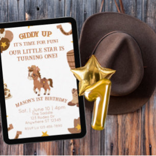 Giddy Up Horse, Western 1st Birthday Invitation