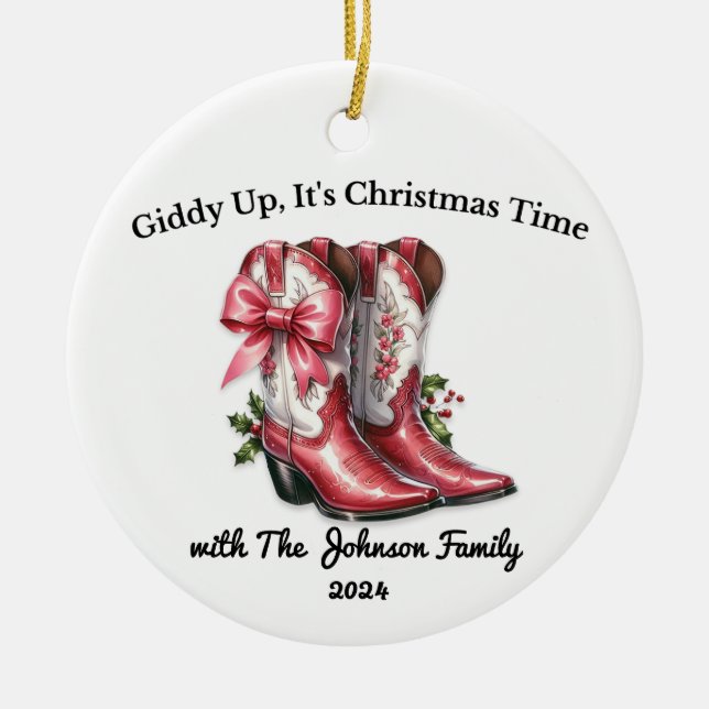 Giddy Up, It's Christmas Time Ceramic Ornament (Front)