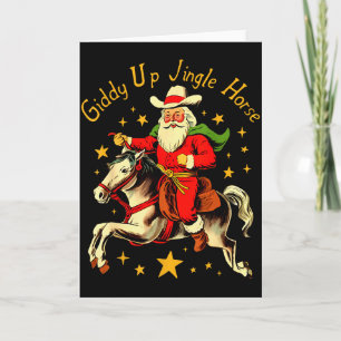 Giddy Up Jingle Horse Funny Retro Santa Cowboy Chr Card