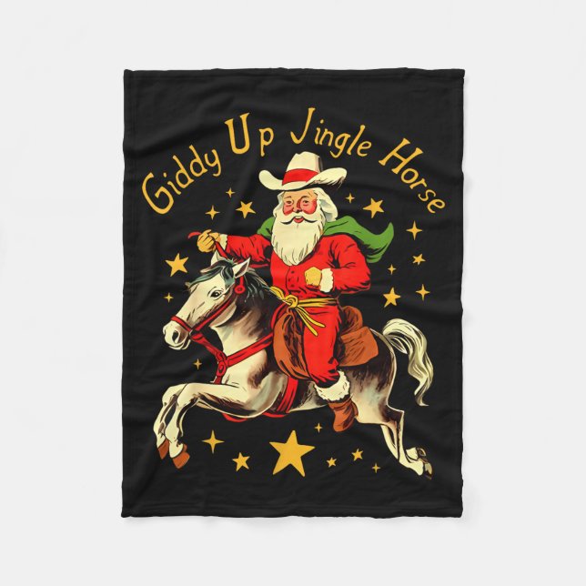 Giddy Up Jingle Horse Funny Retro Santa Cowboy Chr Fleece Blanket (Front)