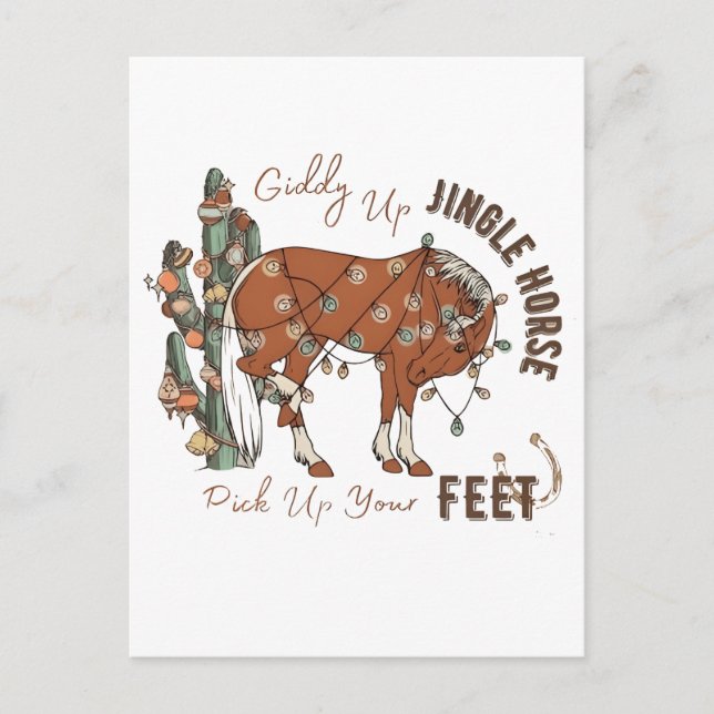 Giddy Up Jingle Horses Pick Up Your Feet Christmas Holiday Postcard (Front)