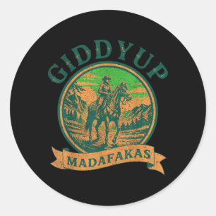 Giddy Up Madafakas Retro Derby Day Horse Racing Classic Round Sticker