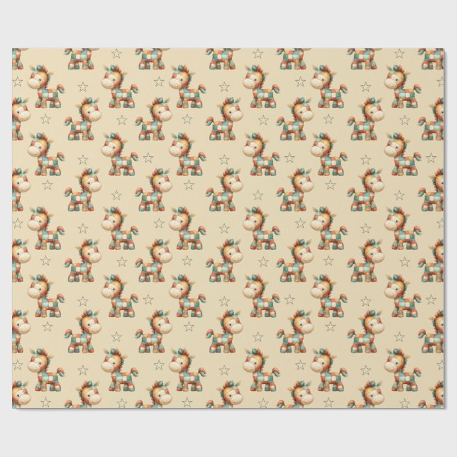 Giddy-Up Patchwork Pony Birthday Wrapping Paper (Flat)
