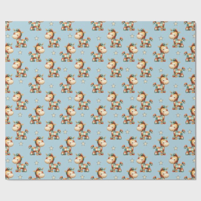Giddy-Up Patchwork Pony Birthday Wrapping Paper (Flat)
