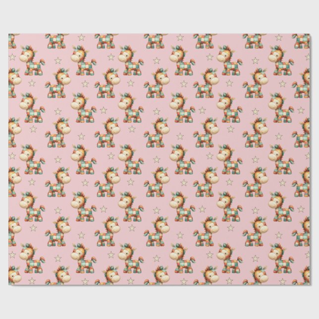 Giddy-Up Patchwork Pony Birthday Wrapping Paper (Flat)