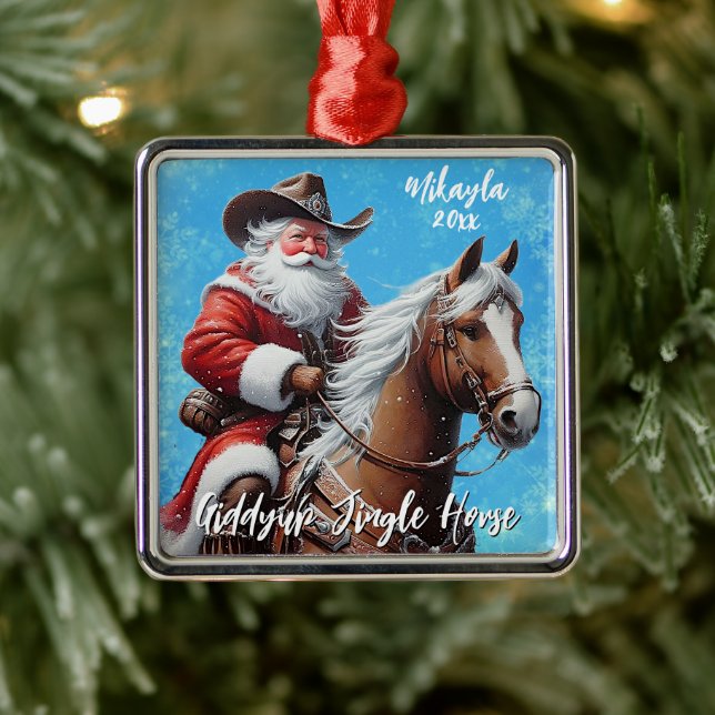 Giddyup Jingle Horse Santa Claus Christmas Metal Ornament (Tree)