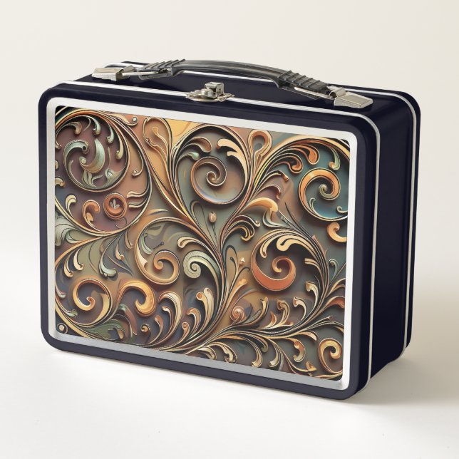 Gided Baroque Scrollwork Metal Lunchbox (Front)