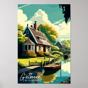 Giethoorn Netherlands vintage travel illustration Poster