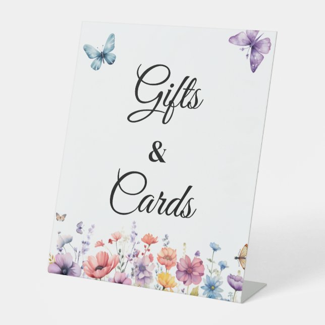 Gift and Card Pastel Butterflies party Sign (Front)