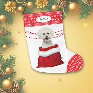 Gift Bag Bichon Frise Dog Snowflake Border Large Christmas Stocking
