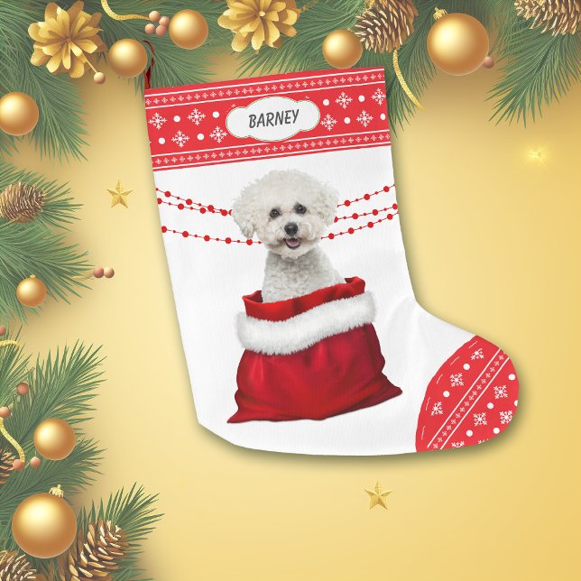 Gift Bag Bichon Frise Dog Snowflake Border Large Christmas Stocking (Creator Uploaded)