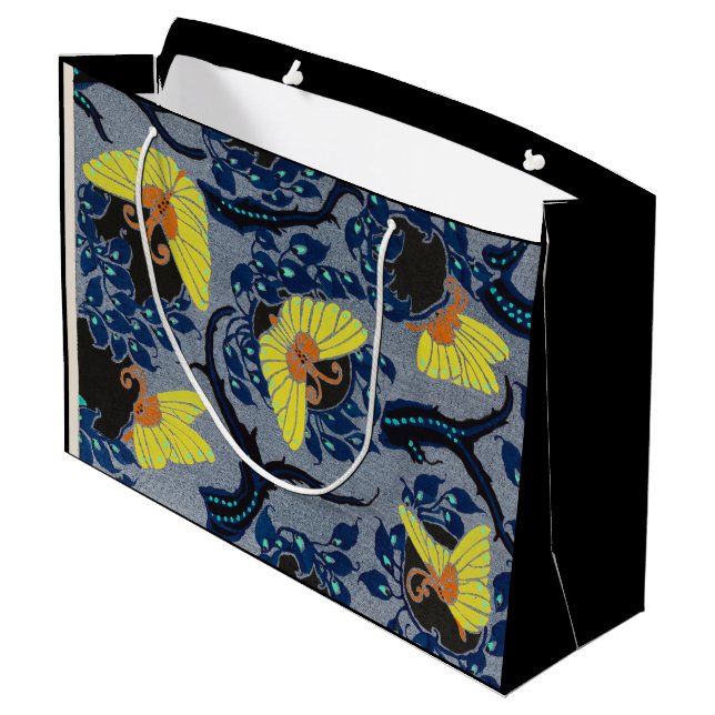 GIFT BAG CHINESE BUTTERFLY PATTERN BLUE AND BLACK (Back Angled)