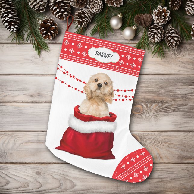 Gift Bag Cocker Spaniel Snowflake Border Large Christmas Stocking (Creator Uploaded)