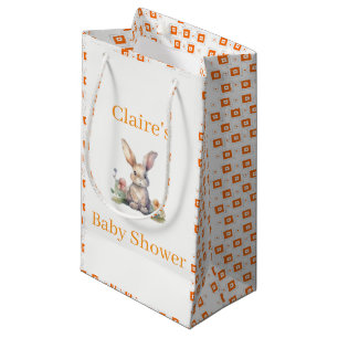 Gift Bag Cute Floral Rabbit Orange Squares