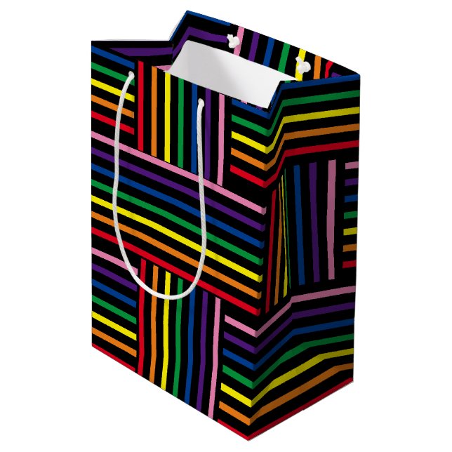 Gift Bag - Interlaced Rainbow Coloured Ribbons (Back Angled)