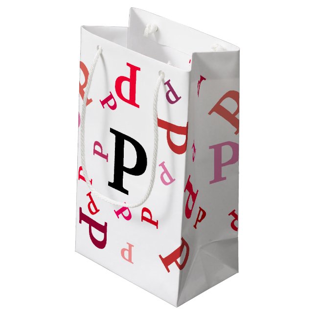 Gift Bag - Jumbled Letters in Reds and Pinks (Back Angled)