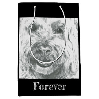 Gift Bag, Labradoodle, Black & White Art, Love Medium Gift Bag