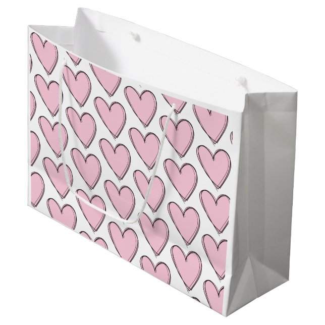 Gift Bag - Pink Hearts (Front Angled)