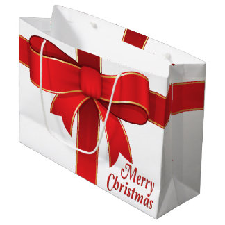 Gift Bag - Red Bow & Ribbon on White