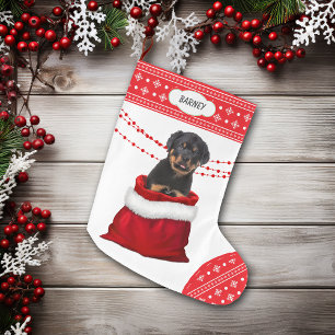 Gift Bag Rottweiler Puppy Dog Snowflake Border Large Christmas Stocking