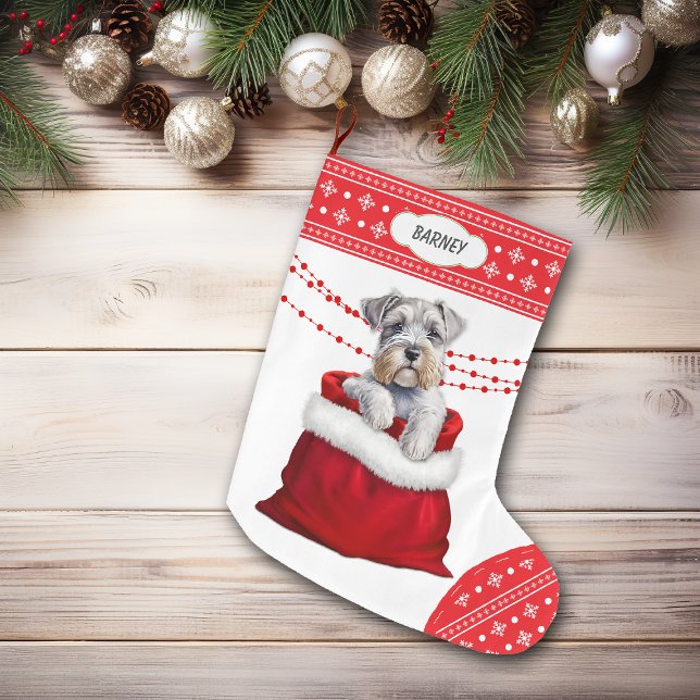 Gift Bag Schnauzer Terrier Puppy Snowflake Border Large Christmas Stocking (Creator Uploaded)