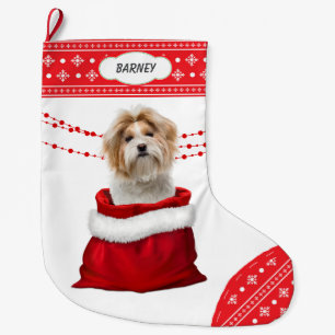 Gift Bag Shih Tzu Snowflake Border Large Christmas Stocking