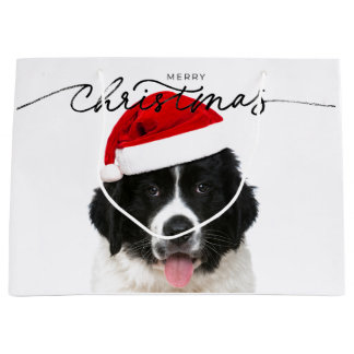 GIFT BAG ST BERNARD PUPPY WITH SANTA HAT