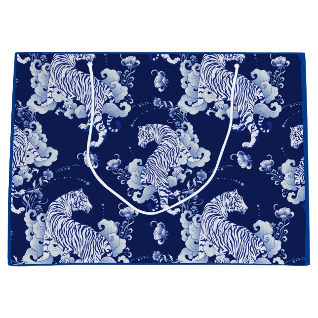 GIFT BAG TIGERS IN CLOUDS IN BLUE  (Front)