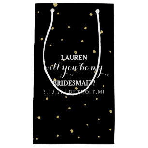 Gift Bag -Will you be my bridesmaid GoldDots Black
