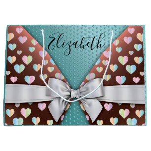 Gift Bag with Bow and Heart Speckles
