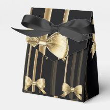 Gift Bag with Lid and Golden Bow - Black Base