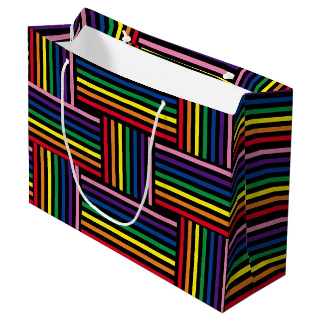 Gift Bag - Woven Rainbow Coloured Ribbons (Front Angled)