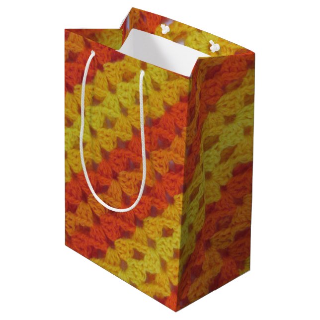 Gift Bag - Yellow and Orange diagonal pattern (Back Angled)