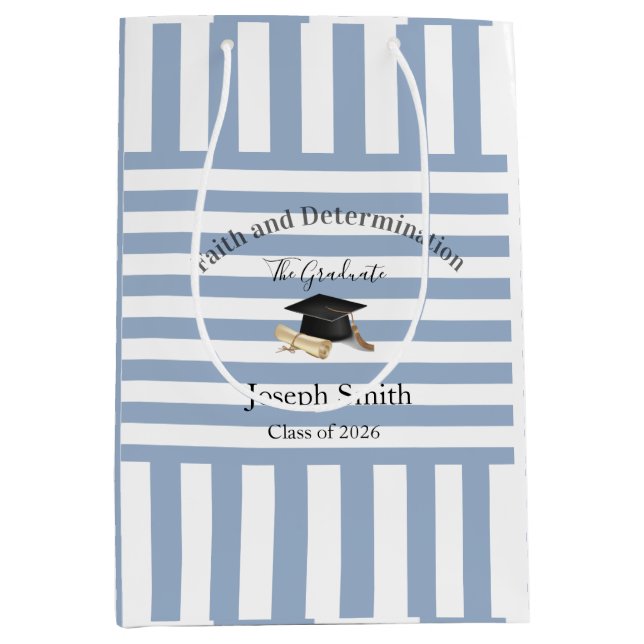 Gift Bags Blue White Stripe Graduation 2026 (Front)